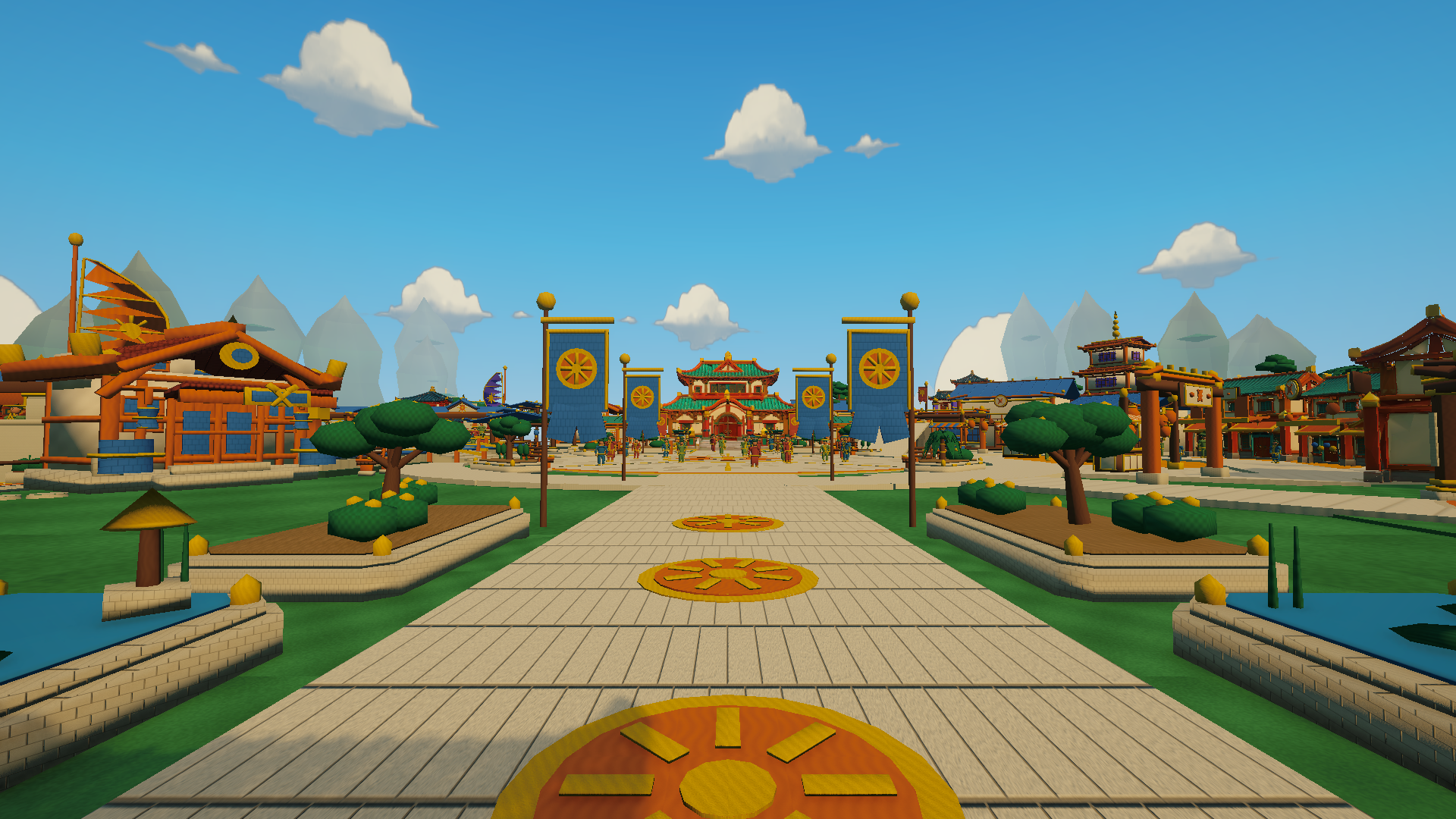 Current development view along the central arrival path in Blast City